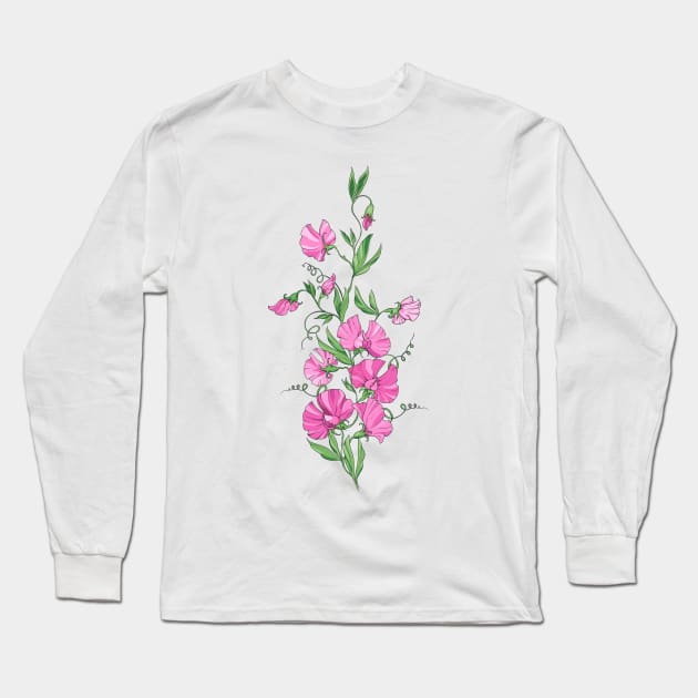 a bouquet of sweet pea flowers Long Sleeve T-Shirt by  ESHA-Studio